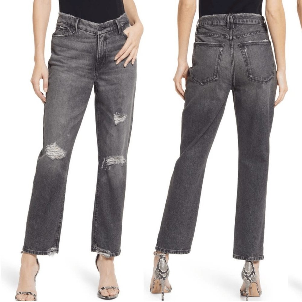 Good American Gray Flare & Wide Leg Jeans